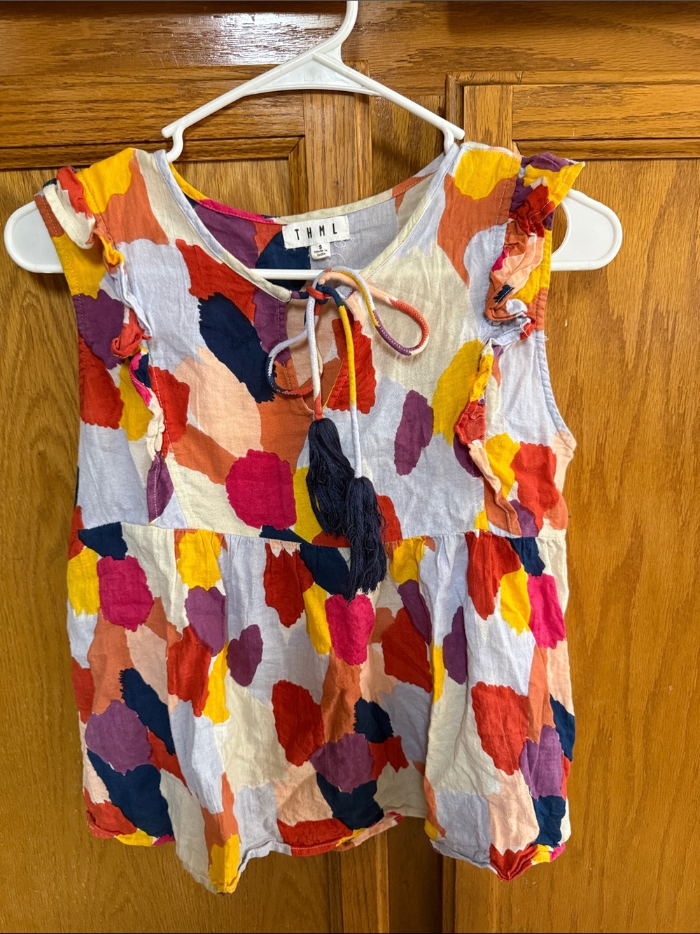 THML Multicolor Polka-Dot Ruffle Sleeve Blouse
